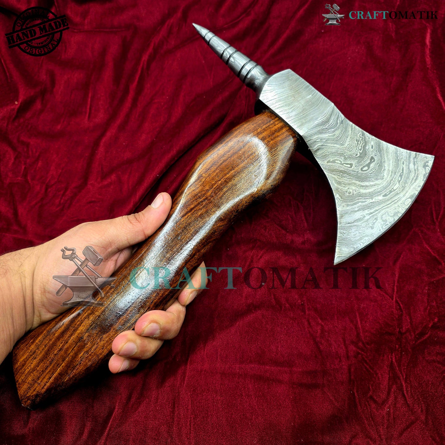 Damascus Axe | Garden Axe Original Damascus Steel Blade | Medieval Axe with Leather Sheath | Handmade Damascus Hatchet | DAX01