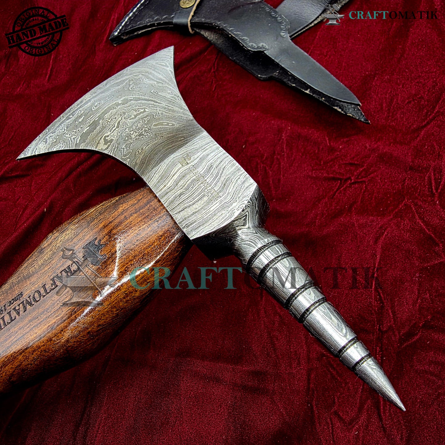 Damascus Axe | Garden Axe Original Damascus Steel Blade | Medieval Axe with Leather Sheath | Handmade Damascus Hatchet | DAX01
