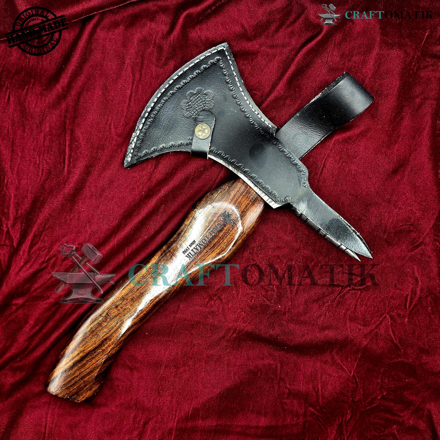 Damascus Axe | Garden Axe Original Damascus Steel Blade | Medieval Axe with Leather Sheath | Handmade Damascus Hatchet | DAX01