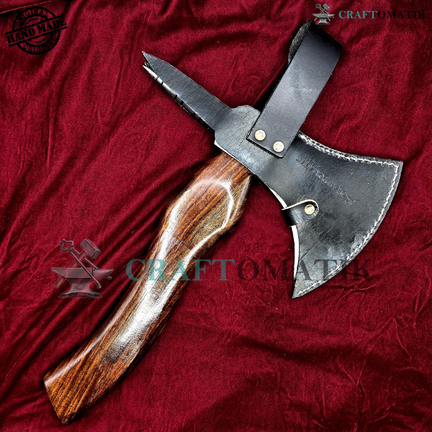 Damascus Axe | Garden Axe Original Damascus Steel Blade | Medieval Axe with Leather Sheath | Handmade Damascus Hatchet | DAX01