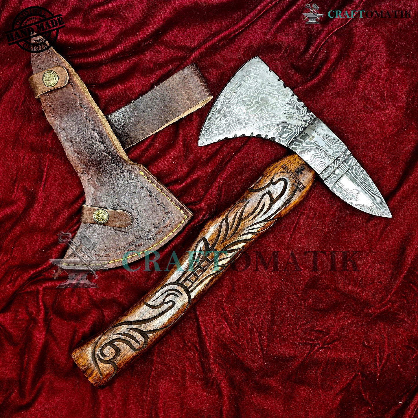 Damascus Axe | Garden Axe Original Damascus Steel Blade | Medieval Axe with Leather Sheath | Handmade Damascus Hatchet | DAX02