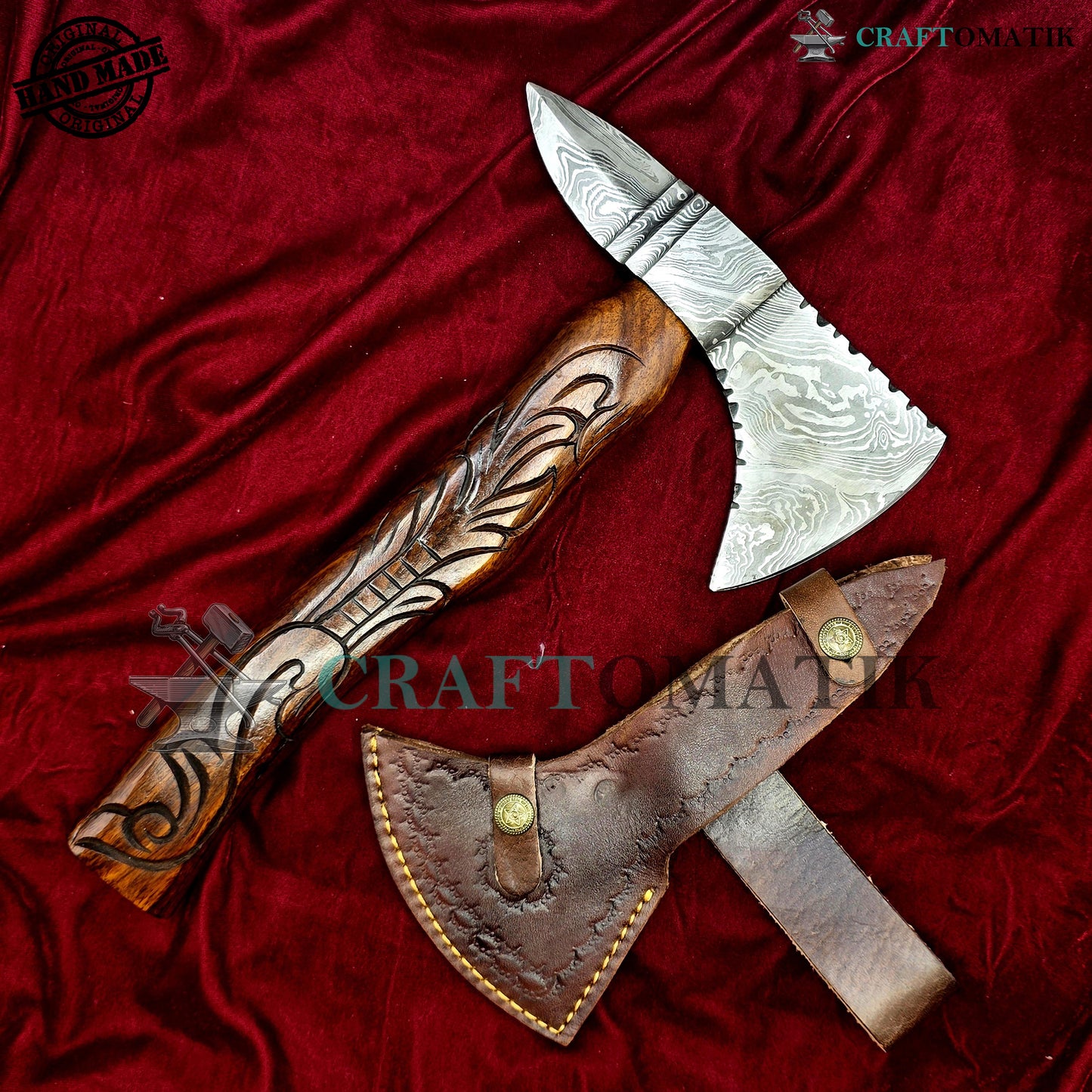 Damascus Axe | Garden Axe Original Damascus Steel Blade | Medieval Axe with Leather Sheath | Handmade Damascus Hatchet | DAX02