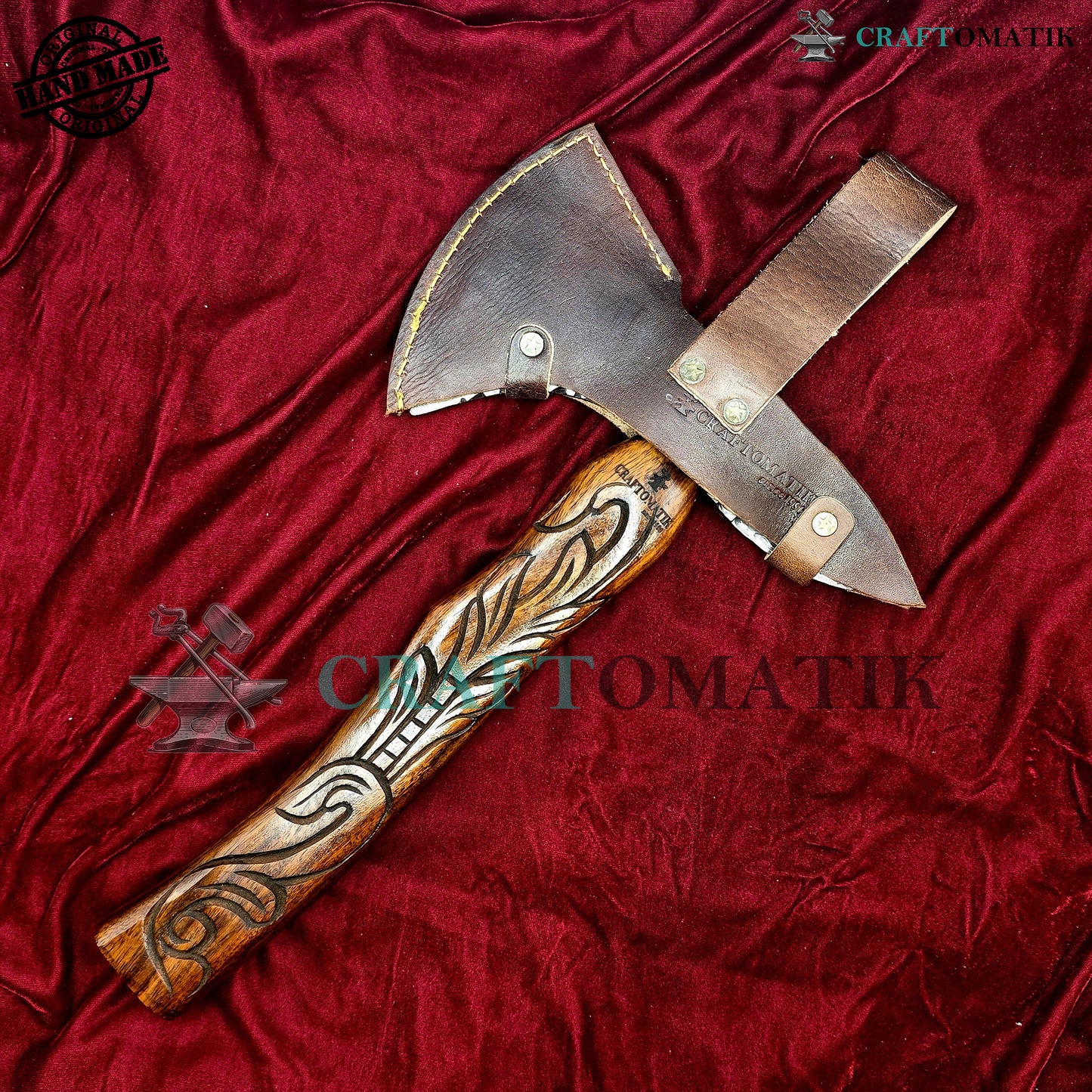 Damascus Axe | Garden Axe Original Damascus Steel Blade | Medieval Axe with Leather Sheath | Handmade Damascus Hatchet | DAX02