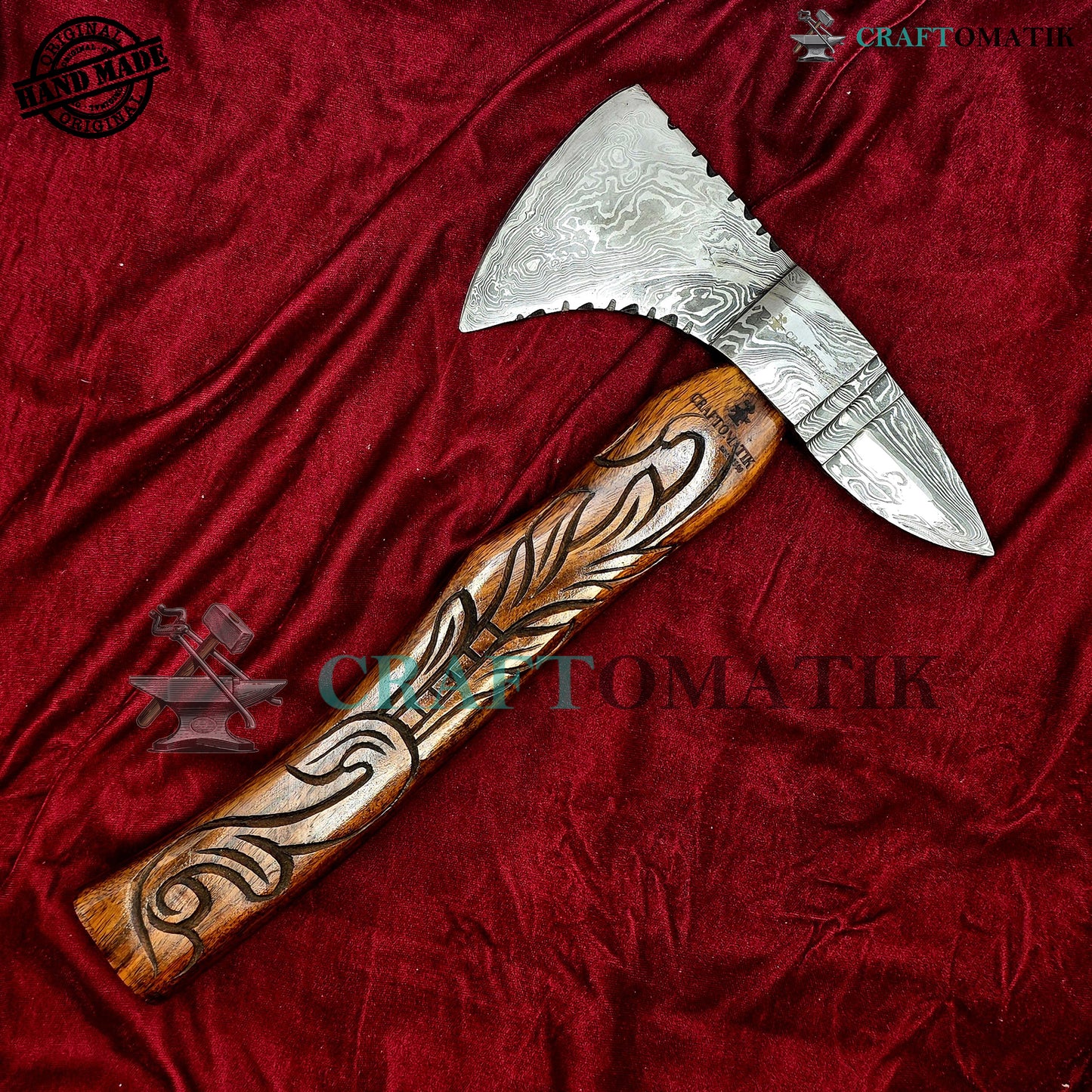 Damascus Axe | Garden Axe Original Damascus Steel Blade | Medieval Axe with Leather Sheath | Handmade Damascus Hatchet | DAX02