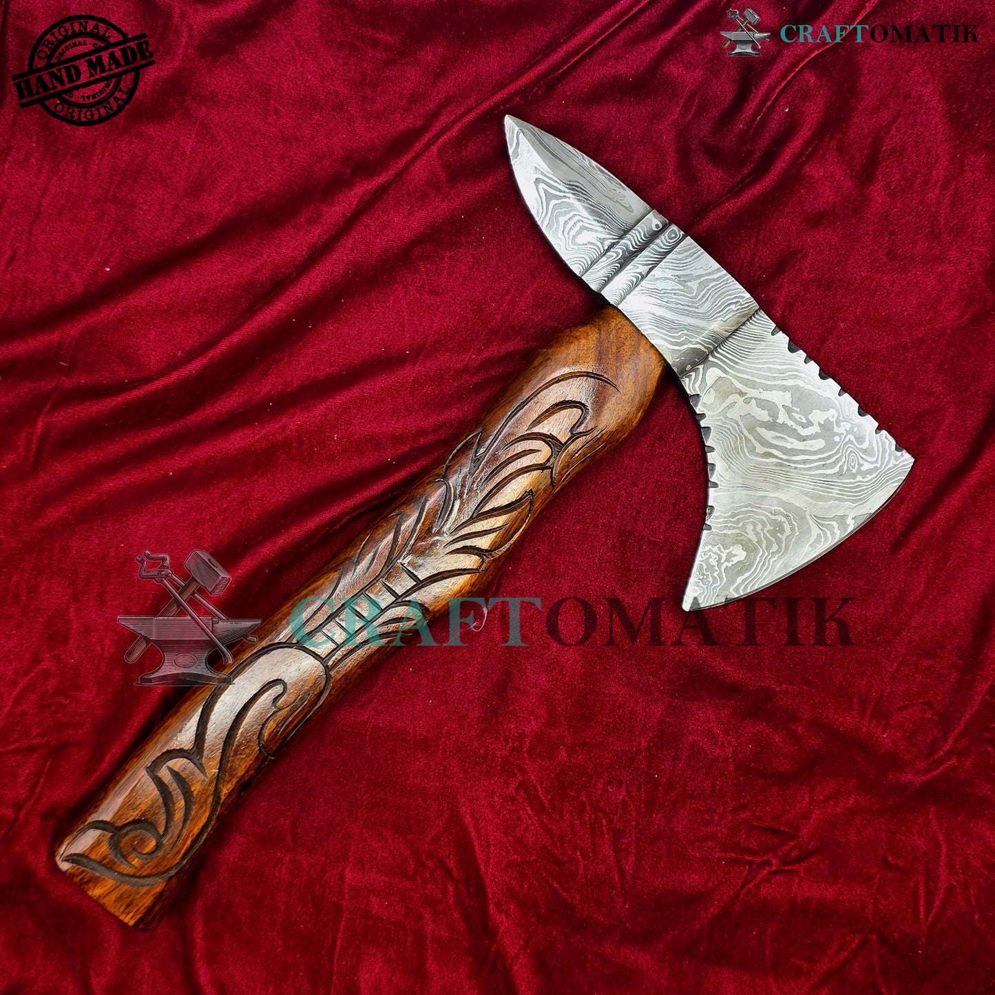 Damascus Axe | Garden Axe Original Damascus Steel Blade | Medieval Axe with Leather Sheath | Handmade Damascus Hatchet | DAX02