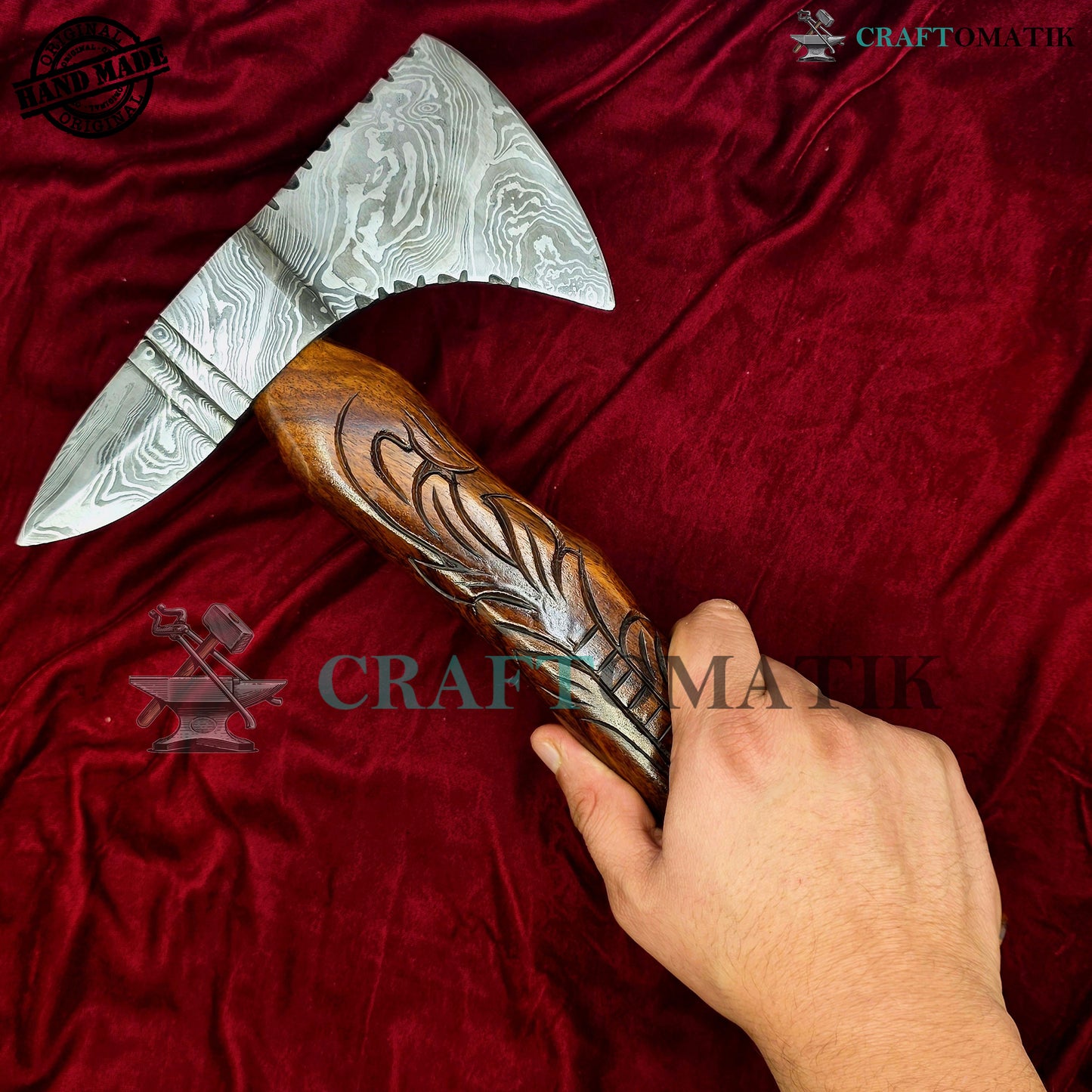 Damascus Axe | Garden Axe Original Damascus Steel Blade | Medieval Axe with Leather Sheath | Handmade Damascus Hatchet | DAX02