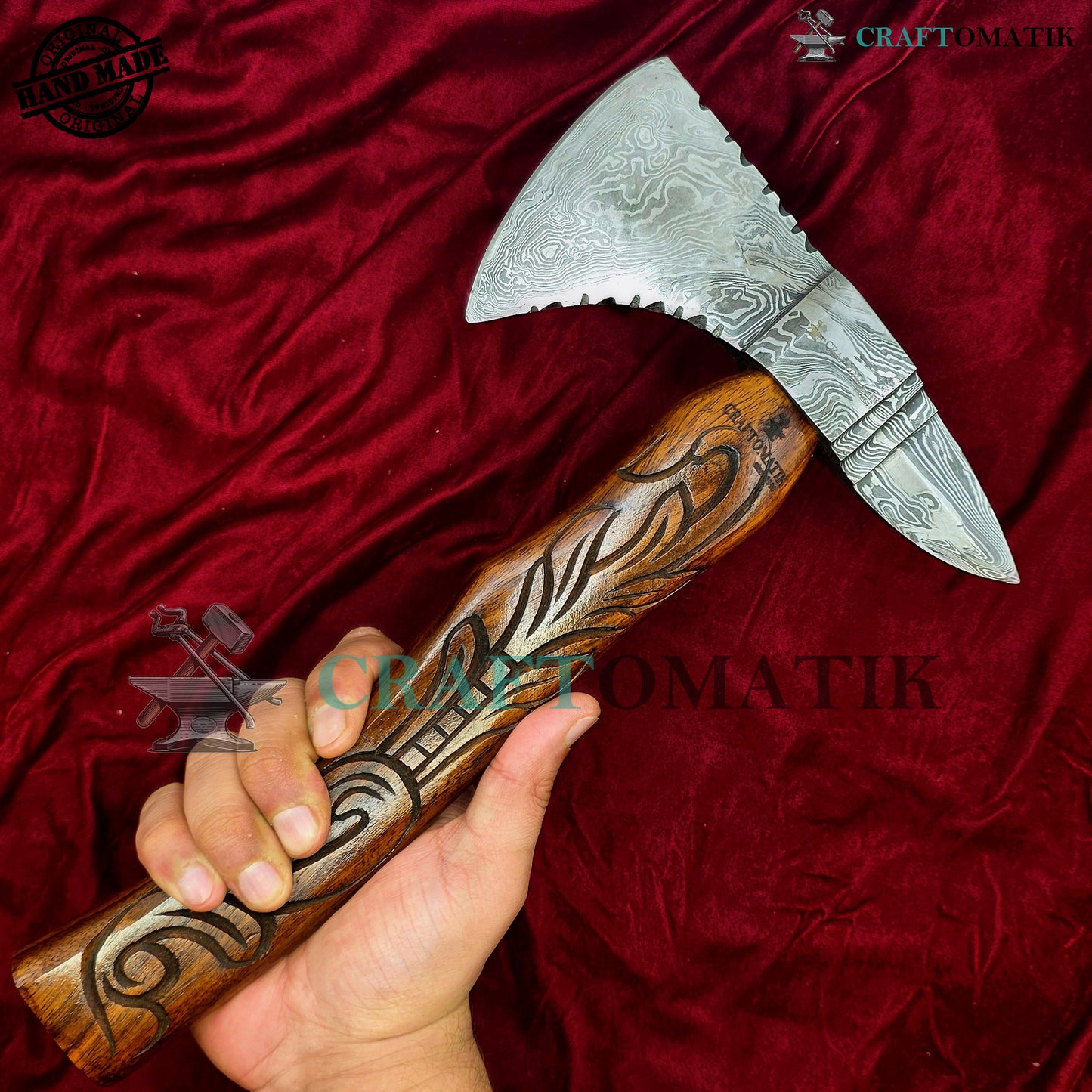 Damascus Axe | Garden Axe Original Damascus Steel Blade | Medieval Axe with Leather Sheath | Handmade Damascus Hatchet | DAX02