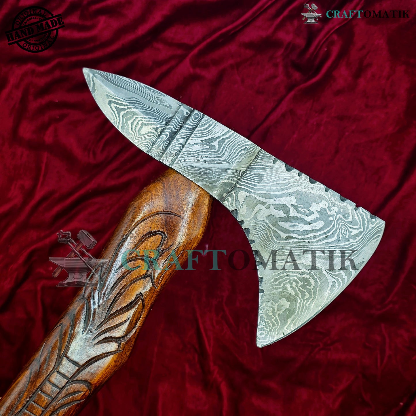 Damascus Axe | Garden Axe Original Damascus Steel Blade | Medieval Axe with Leather Sheath | Handmade Damascus Hatchet | DAX02