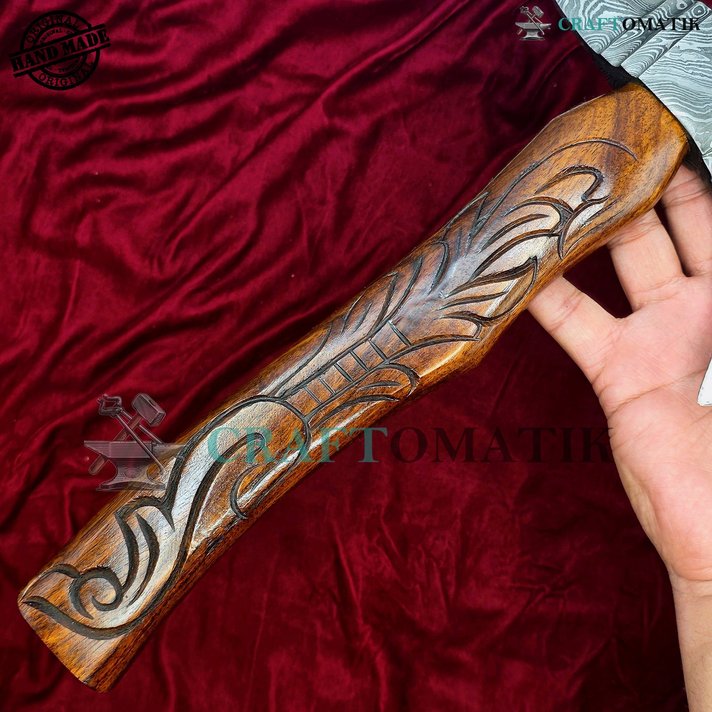Damascus Axe | Garden Axe Original Damascus Steel Blade | Medieval Axe with Leather Sheath | Handmade Damascus Hatchet | DAX02