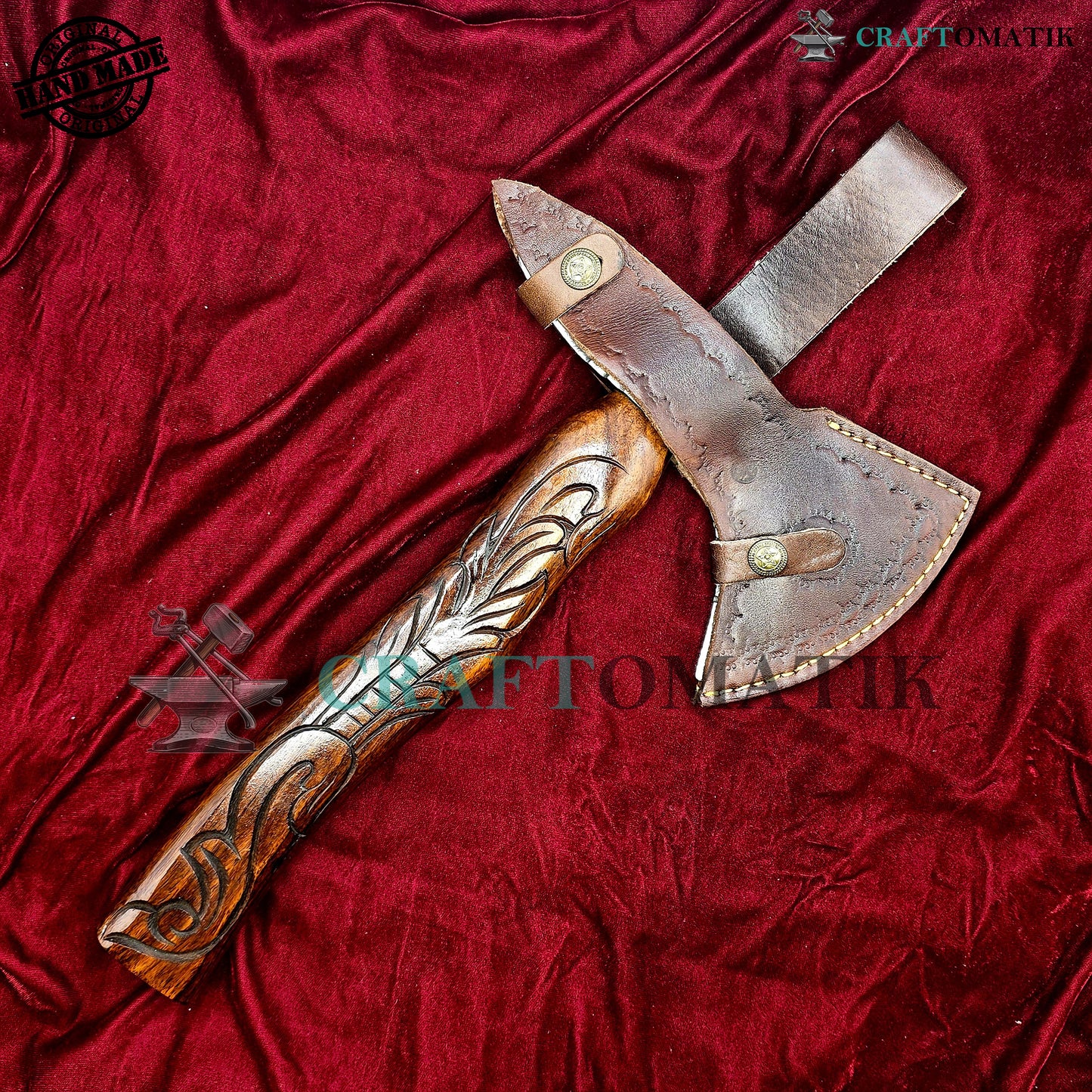 Damascus Axe | Garden Axe Original Damascus Steel Blade | Medieval Axe with Leather Sheath | Handmade Damascus Hatchet | DAX02