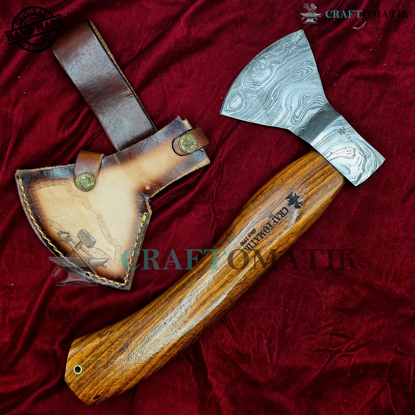Damascus Axe | Garden Axe Original Damascus Steel Blade | Medieval Axe with Leather Sheath | Handmade Damascus Hatchet | DAX03