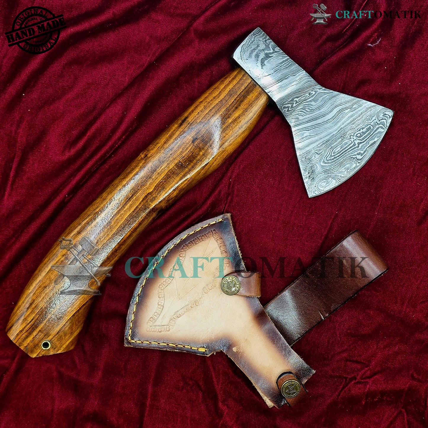 Damascus Axe | Garden Axe Original Damascus Steel Blade | Medieval Axe with Leather Sheath | Handmade Damascus Hatchet | DAX03