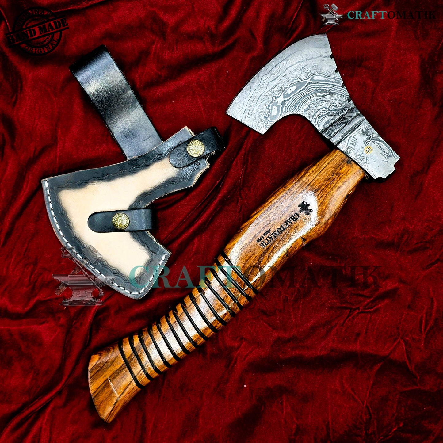Damascus Axe | Garden Axe Original Damascus Steel Blade | Medieval Axe with Leather Sheath | Handmade Damascus Hatchet | DAX04