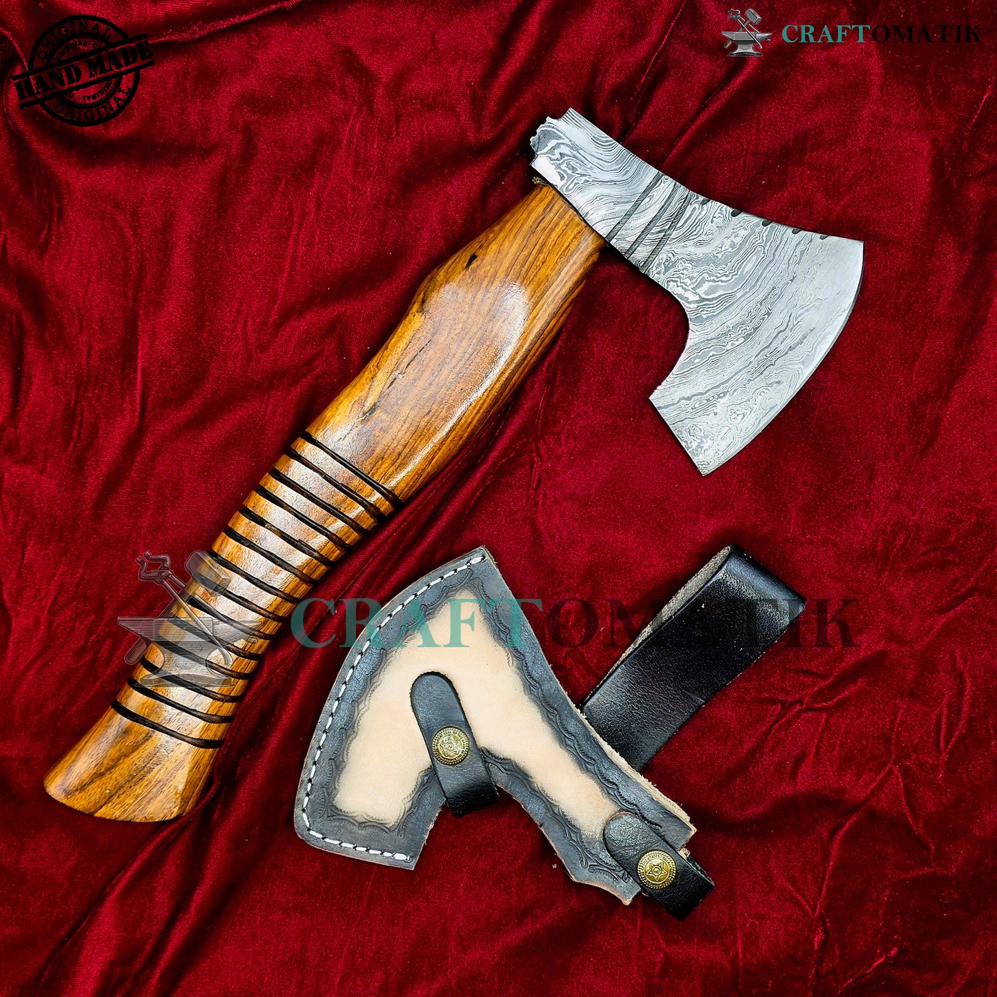 Damascus Axe | Garden Axe Original Damascus Steel Blade | Medieval Axe with Leather Sheath | Handmade Damascus Hatchet | DAX04