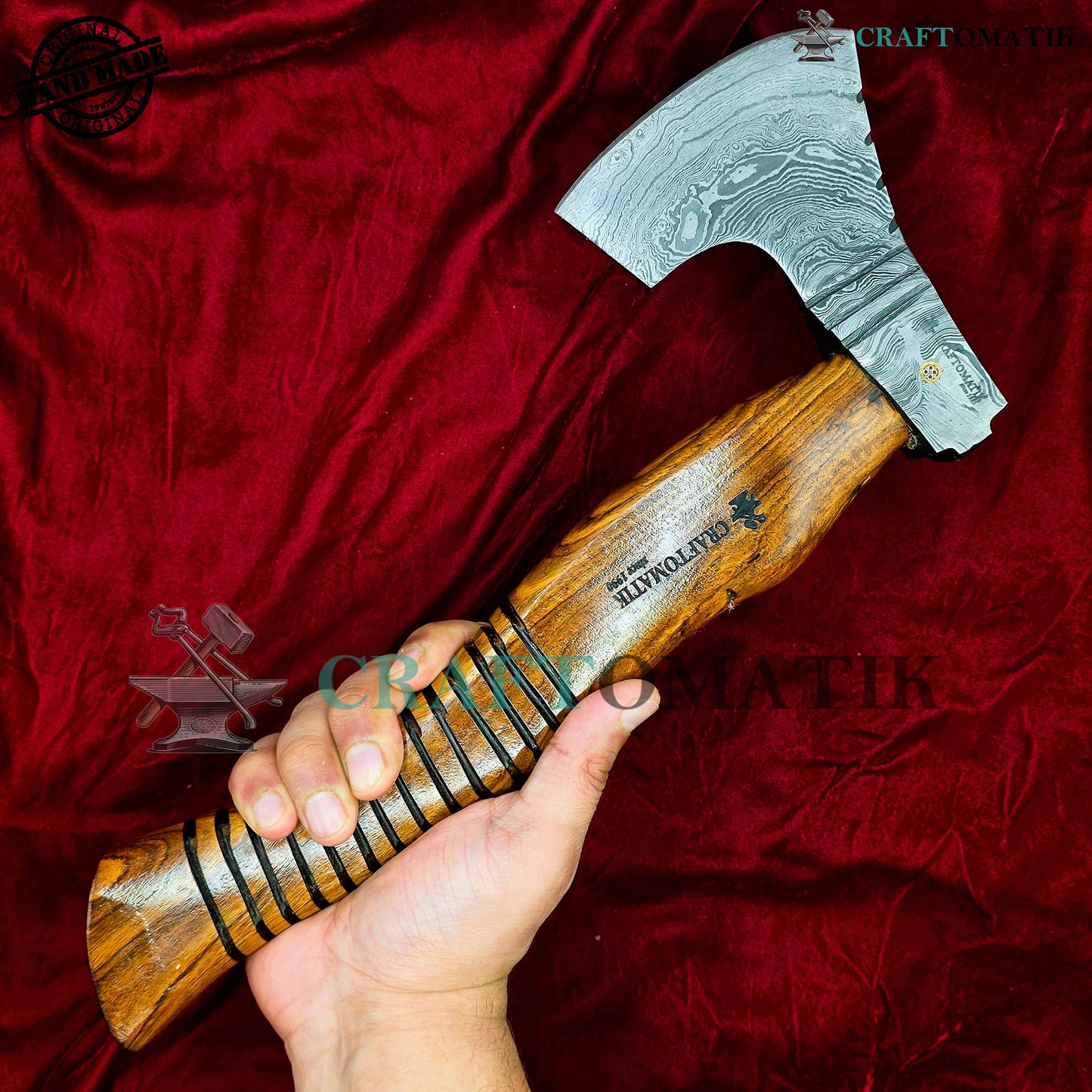 Damascus Axe | Garden Axe Original Damascus Steel Blade | Medieval Axe with Leather Sheath | Handmade Damascus Hatchet | DAX04