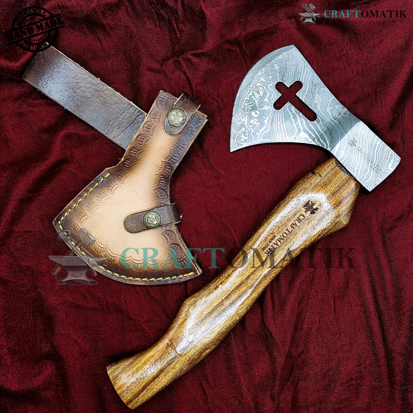 Damascus Axe | Garden Axe Original Damascus Steel Blade | Medieval Axe with Leather Sheath | Handmade Damascus Hatchet | DAX05