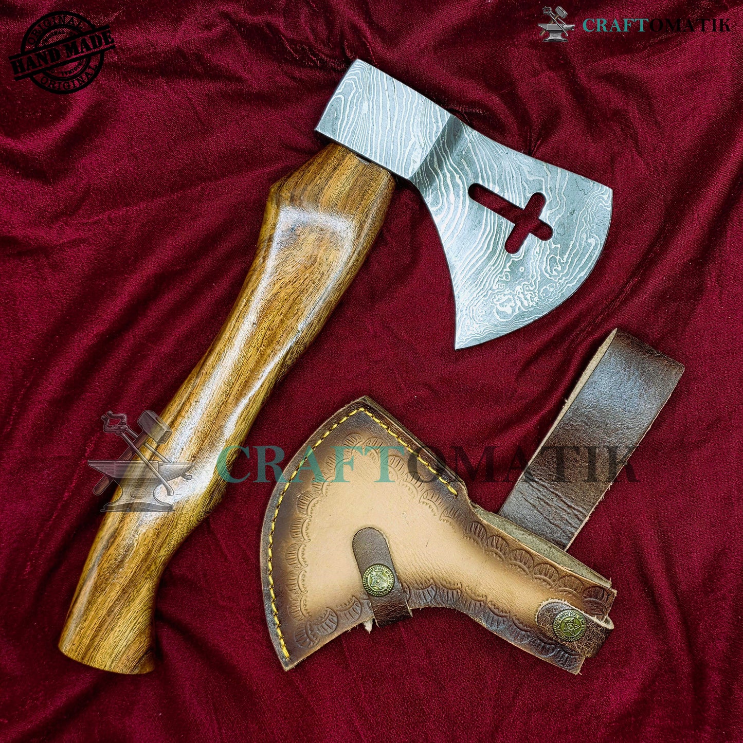 Damascus Axe | Garden Axe Original Damascus Steel Blade | Medieval Axe with Leather Sheath | Handmade Damascus Hatchet | DAX05