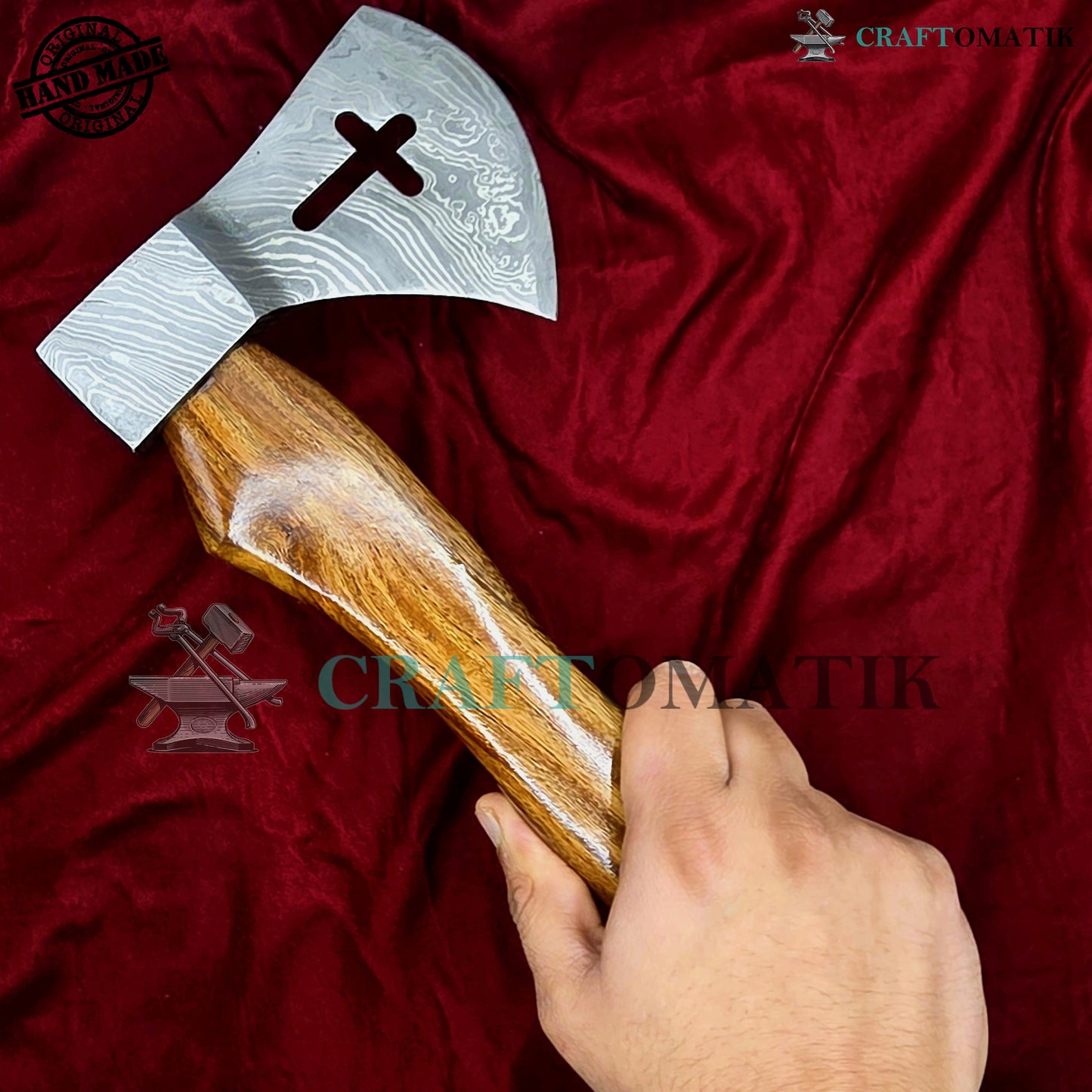 Damascus Axe | Garden Axe Original Damascus Steel Blade | Medieval Axe with Leather Sheath | Handmade Damascus Hatchet | DAX05