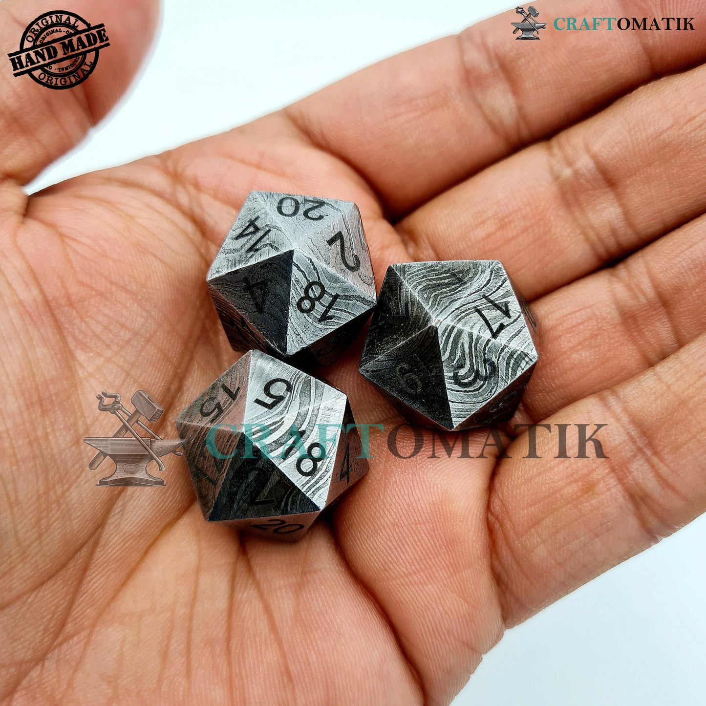 Damascus DnD Dice D20 | Handmade Casino Dice | Damascus Steel Cube| 25mm 20-sided | Decoration Steel Dice