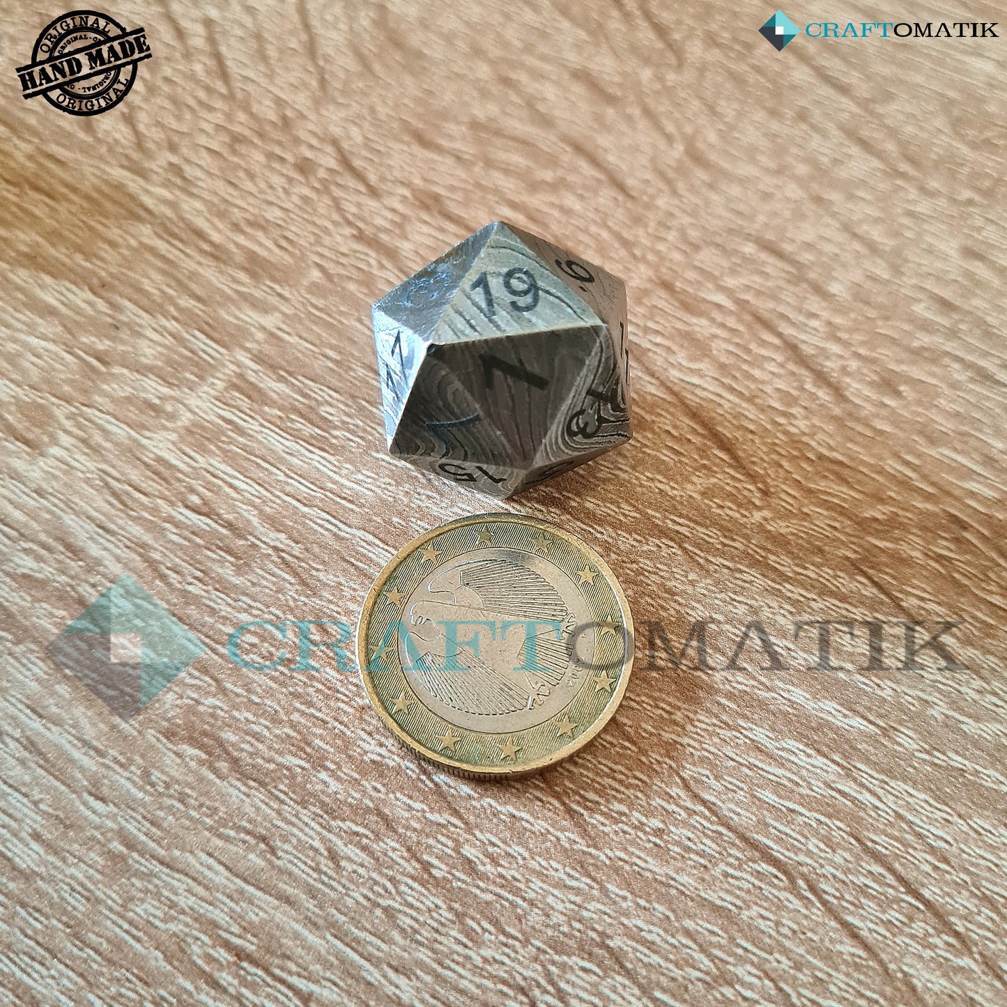 Damascus DnD Dice D20 | Handmade Casino Dice | Damascus Steel Cube| 25mm 20-sided | Decoration Steel Dice