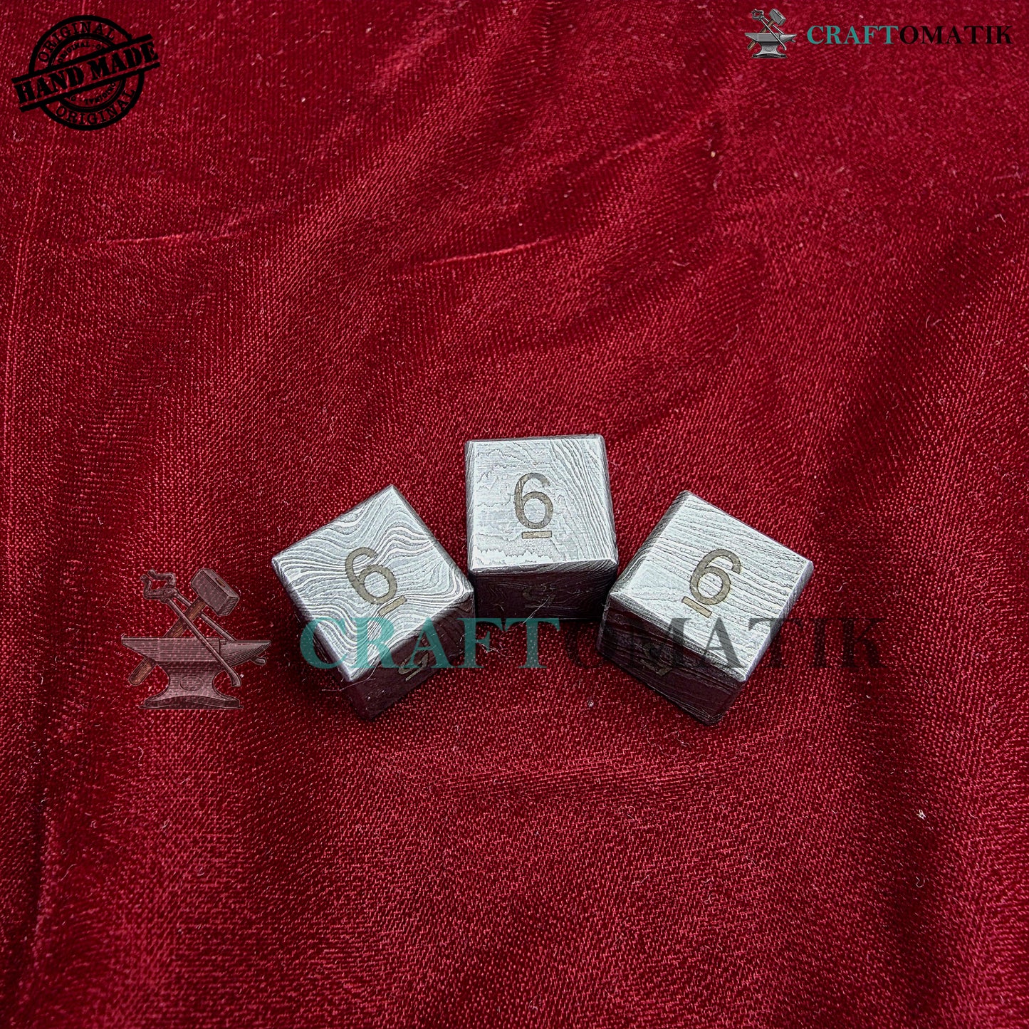 Damaszener Würfel D6 | Handgefertigte Casino-Würfel | Würfel aus Damaszener Stahl | 18 mm 6-seitig | Dekorationswürfel aus Stahl
