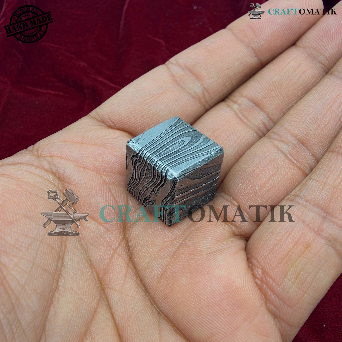 Damaszener Würfel D6 | Handgefertigte Casino-Würfel | Würfel aus Damaszener Stahl | 18 mm 6-seitig | Dekorationswürfel aus Stahl