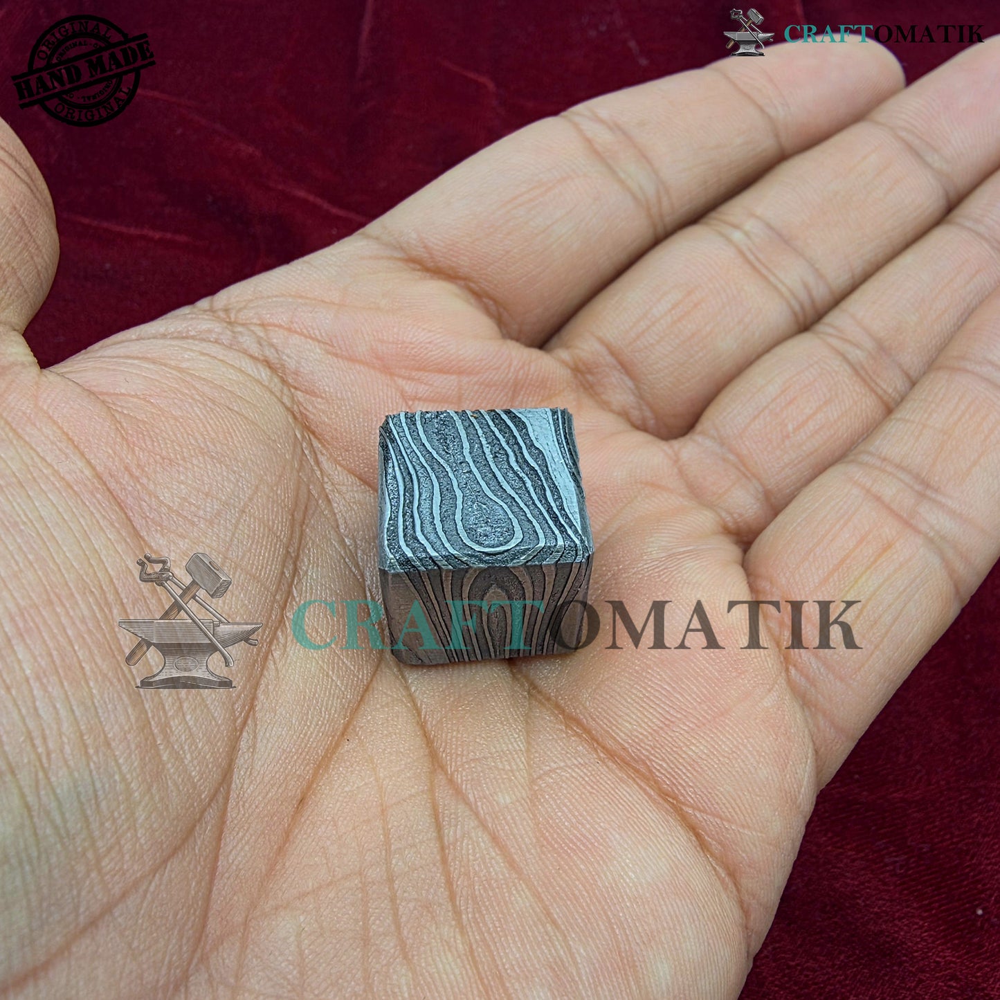 Damaszener Würfel D6 | Handgefertigte Casino-Würfel | Würfel aus Damaszener Stahl | 18 mm 6-seitig | Dekorationswürfel aus Stahl