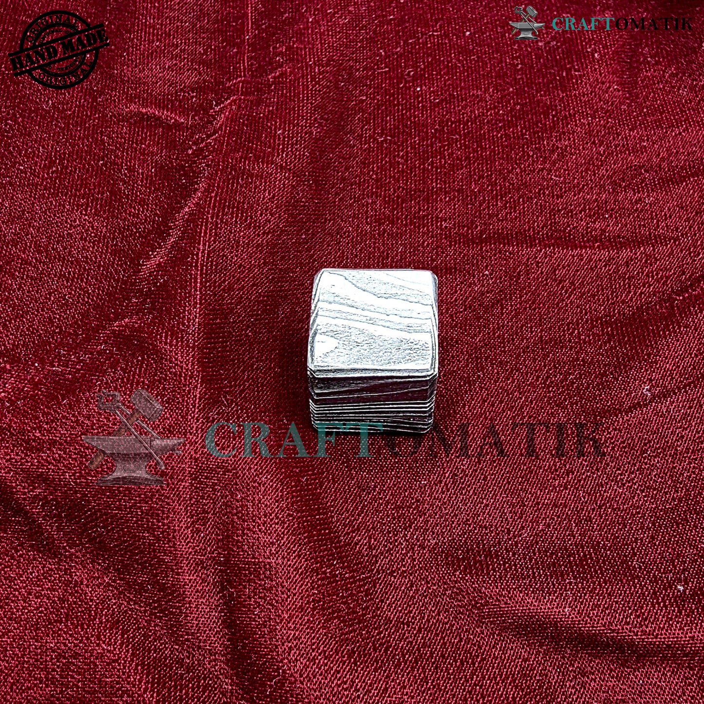 Damaszener Würfel D6 | Handgefertigte Casino-Würfel | Würfel aus Damaszener Stahl | 18 mm 6-seitig | Dekorationswürfel aus Stahl