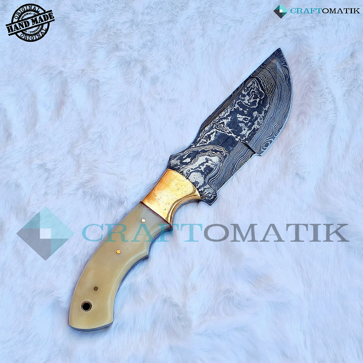 Damast Trekker Messer - Camel