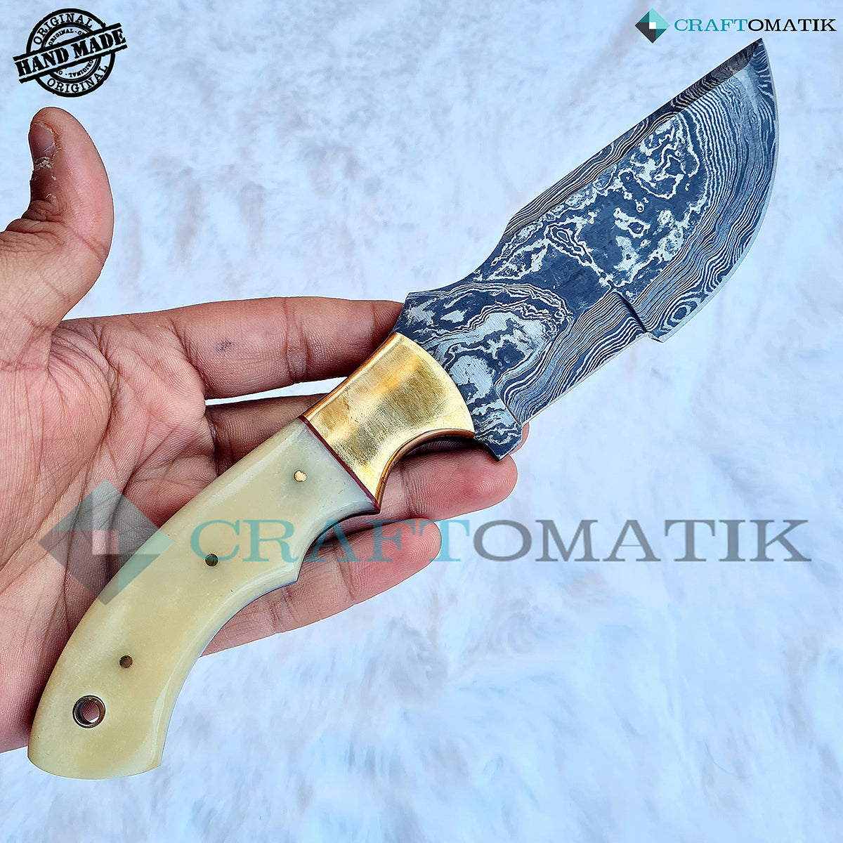 Damast Trekker Messer - Camel