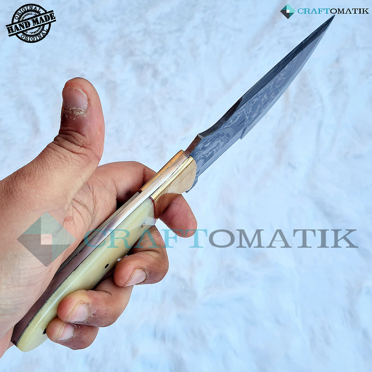 Damast Trekker Messer - Camel