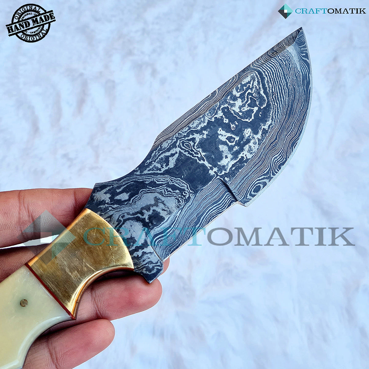 Damast Trekker Messer - Camel