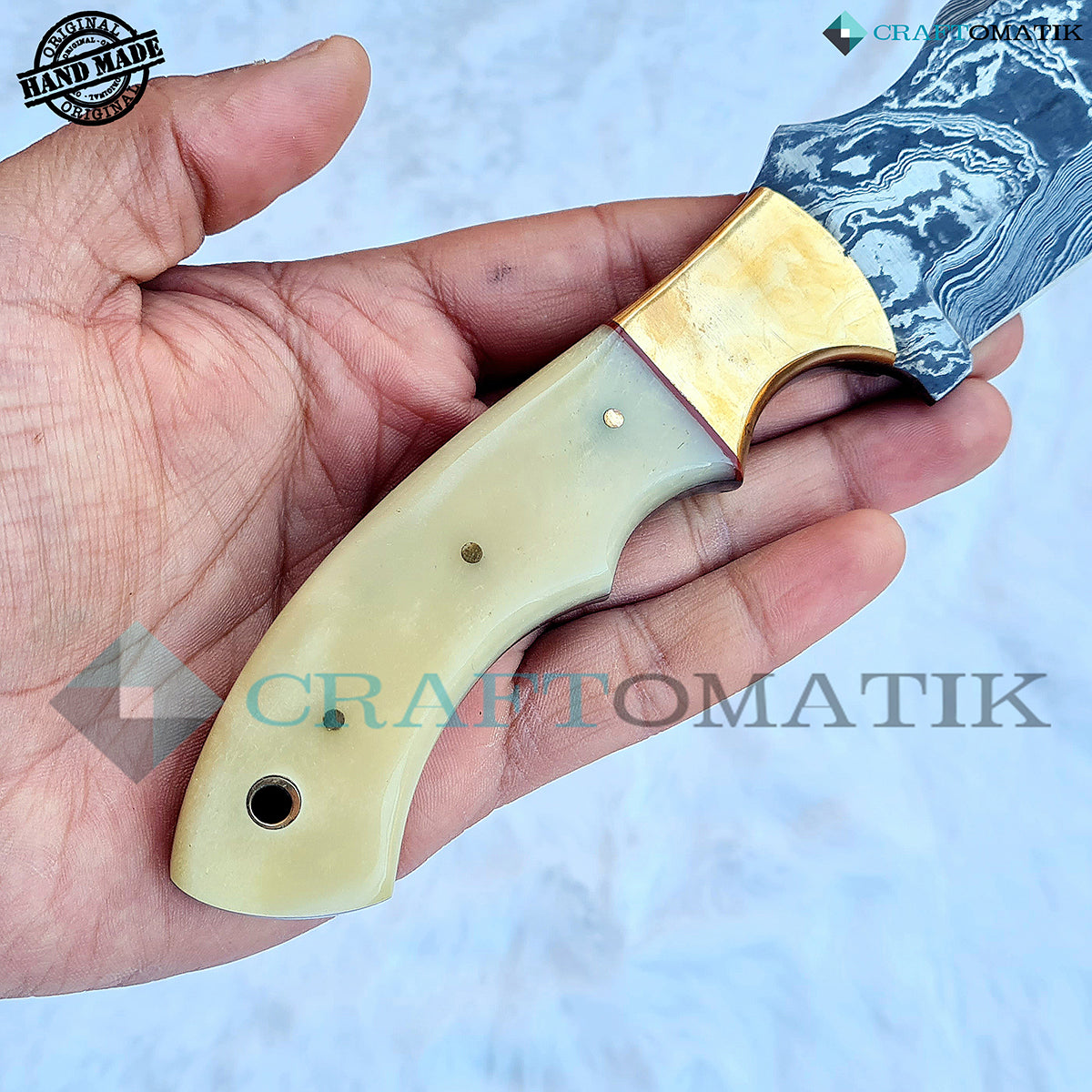 Damast Trekker Messer - Camel