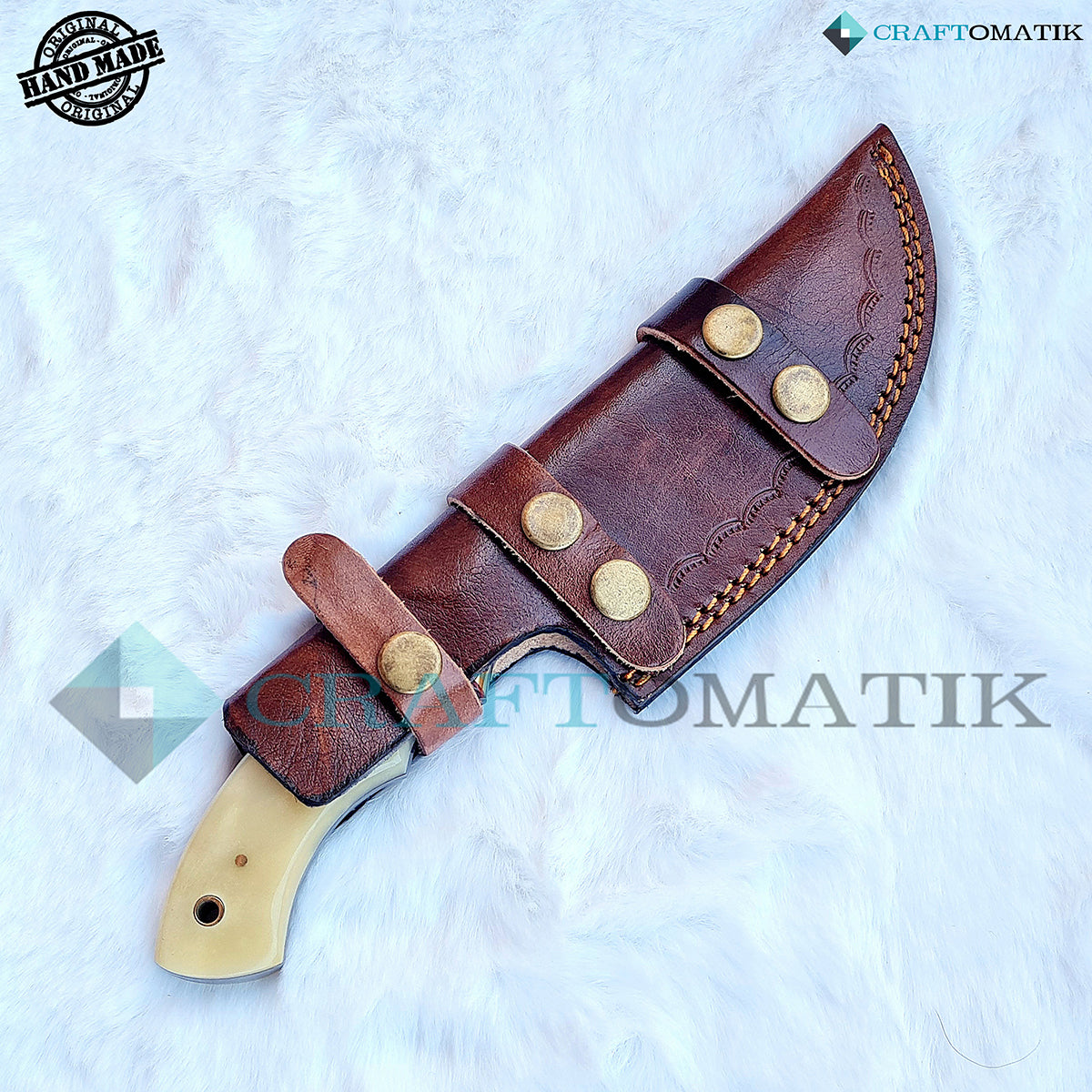 Damast Trekker Messer - Camel