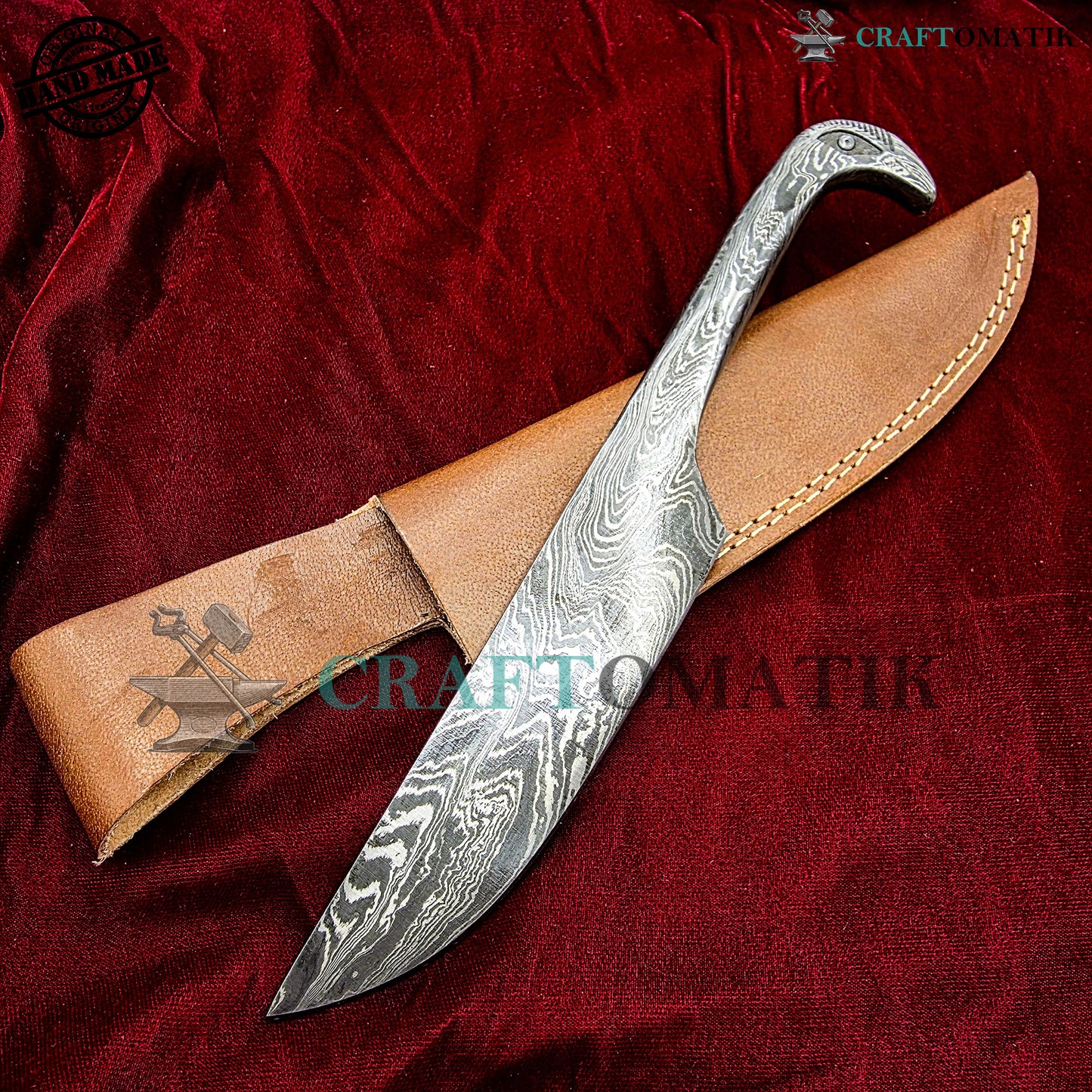 Damascus Bird-head knife | Viking Celtic knife in Medieval style | Original Robust Damascus steel blade | Handmade outdoor collector's knife | DMK07