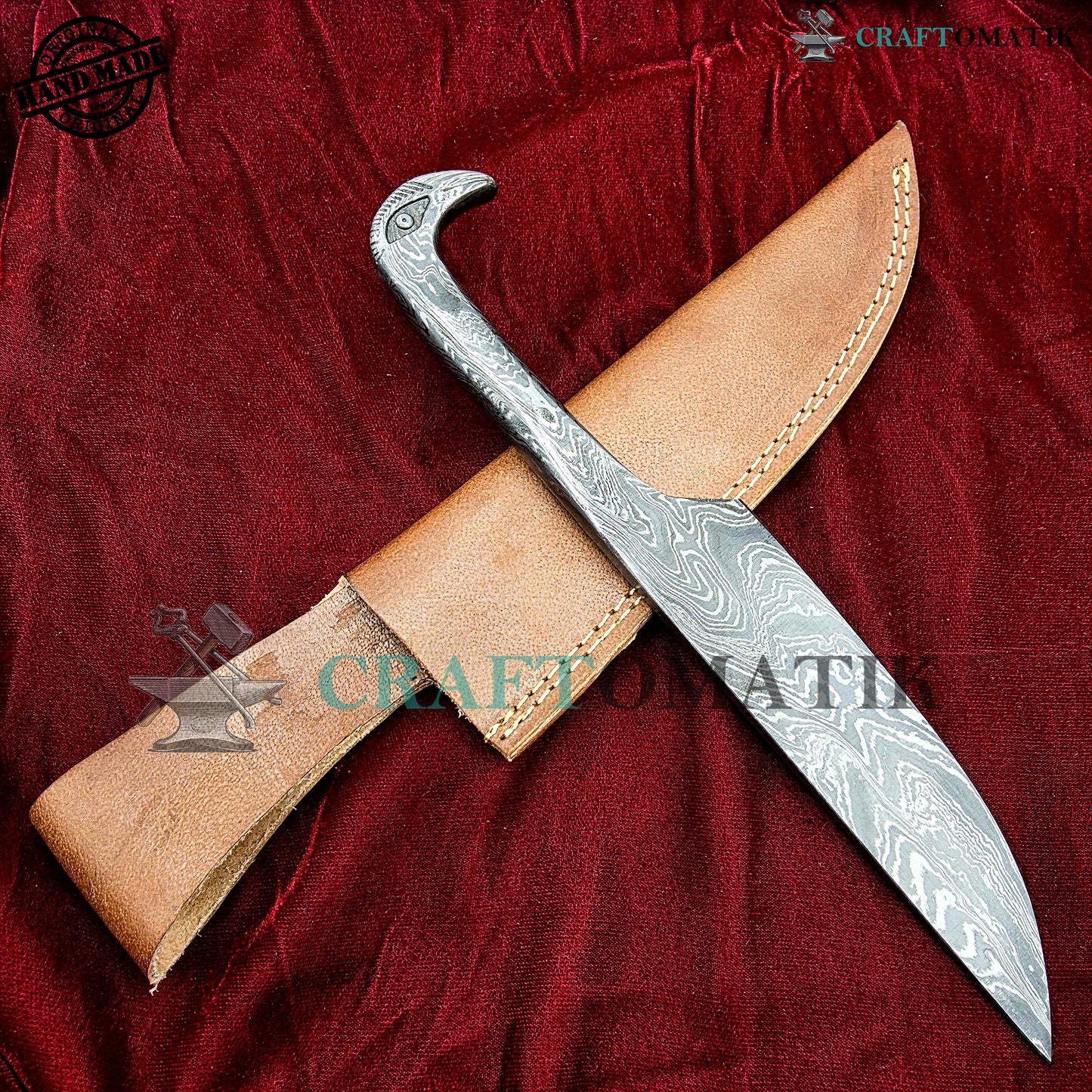 Damascus Bird-head knife | Viking Celtic knife in Medieval style | Original Robust Damascus steel blade | Handmade outdoor collector's knife | DMK07