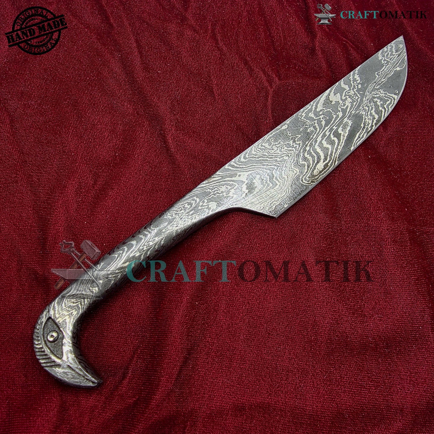 Damascus Bird-head knife | Viking Celtic knife in Medieval style | Original Robust Damascus steel blade | Handmade outdoor collector's knife | DMK07
