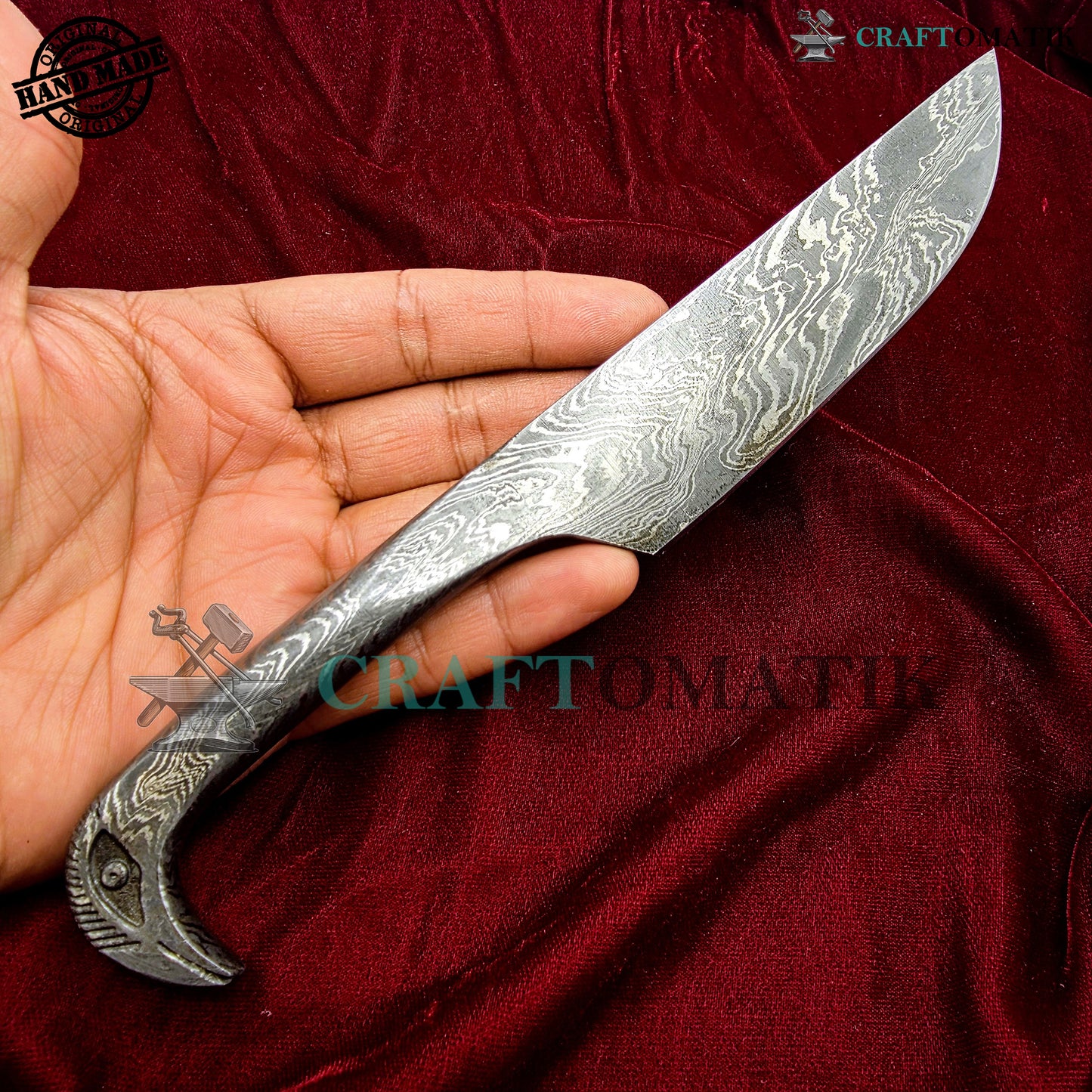 Damascus Bird-head knife | Viking Celtic knife in Medieval style | Original Robust Damascus steel blade | Handmade outdoor collector's knife | DMK07