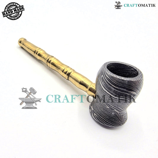 Damascus Steel Smoking Pipe | Handcrafted Tobacco Pipe Gift for Smokers | Royal Home Decor | Collector item for Smokers | Damascus Pipe | DSP01