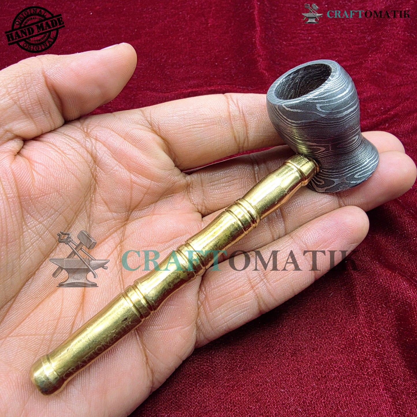 Damascus Steel Smoking Pipe | Handcrafted Tobacco Pipe Gift for Smokers | Royal Home Decor | Collector item for Smokers | Damascus Pipe | DSP01