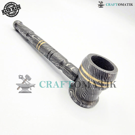 Damascus Steel Smoking Pipe | Handcrafted Tobacco Pipe Gift for Smokers | Royal Home Decor | Collector item for Smokers | Damascus Pipe | DSP02