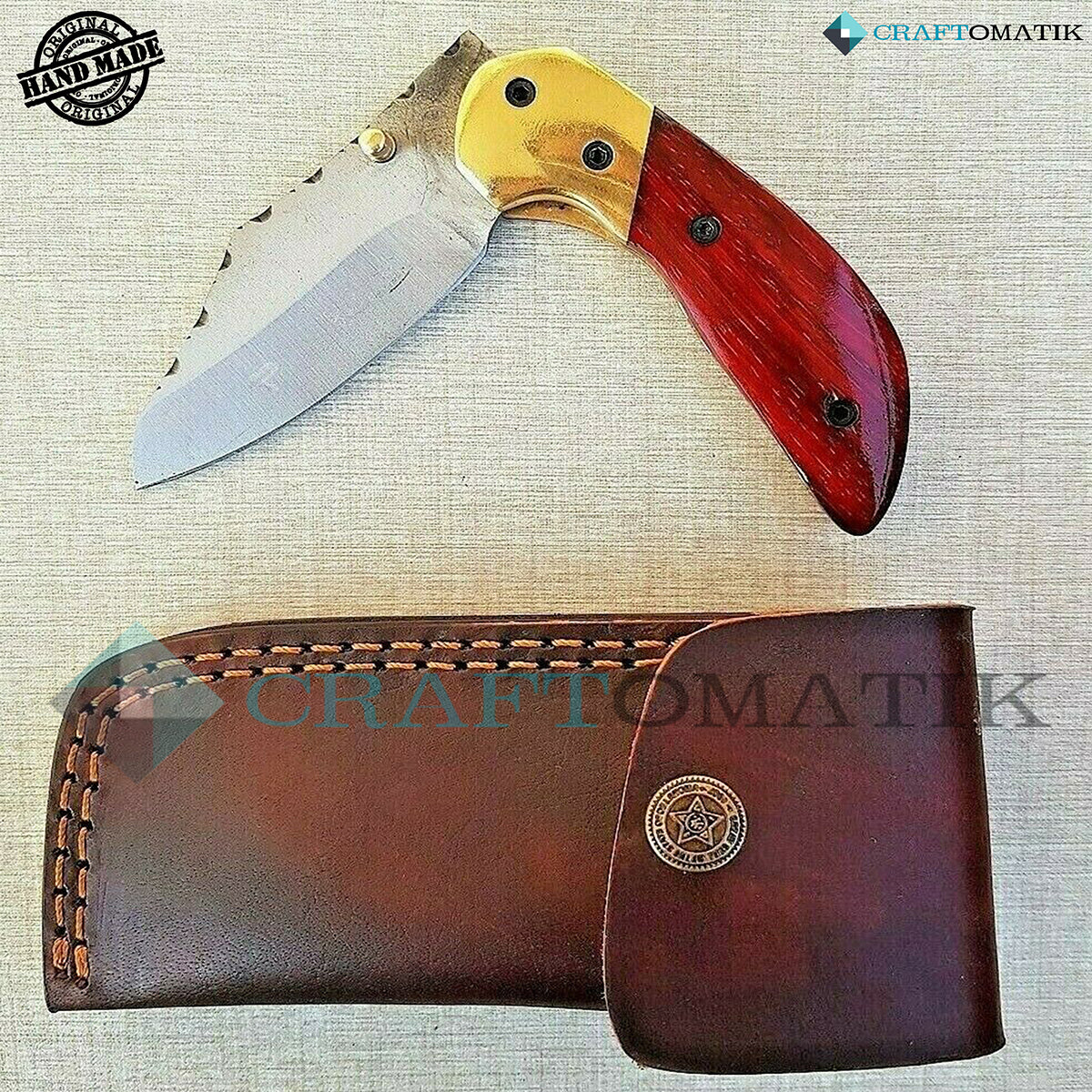 Steel Folding Knife | Pocket Knife Jack Knife | 1045C Carbon Steel Blade | Buffalo Horn, Brass Grip | Handmade Outdoor Camping Knife | FK14