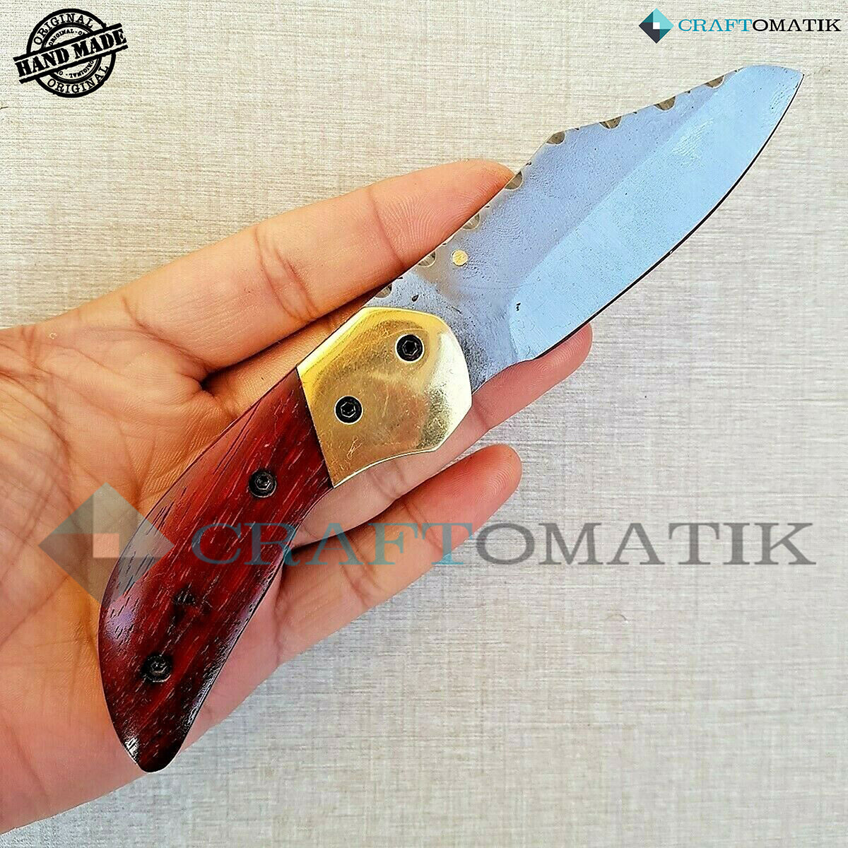 Steel Folding Knife | Pocket Knife Jack Knife | 1045C Carbon Steel Blade | Buffalo Horn, Brass Grip | Handmade Outdoor Camping Knife | FK14