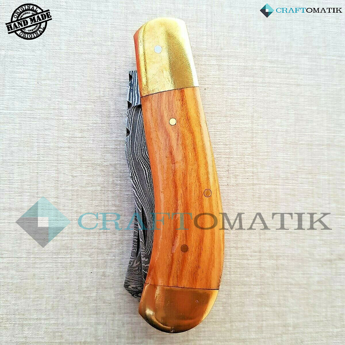 Two Blade Damascus Folding Knife | Pocket Knife Jack Knife | Rose Wood, Brass, Brass Pins Grip | Handmade Damascus Outdoor Camping Knife | FK19