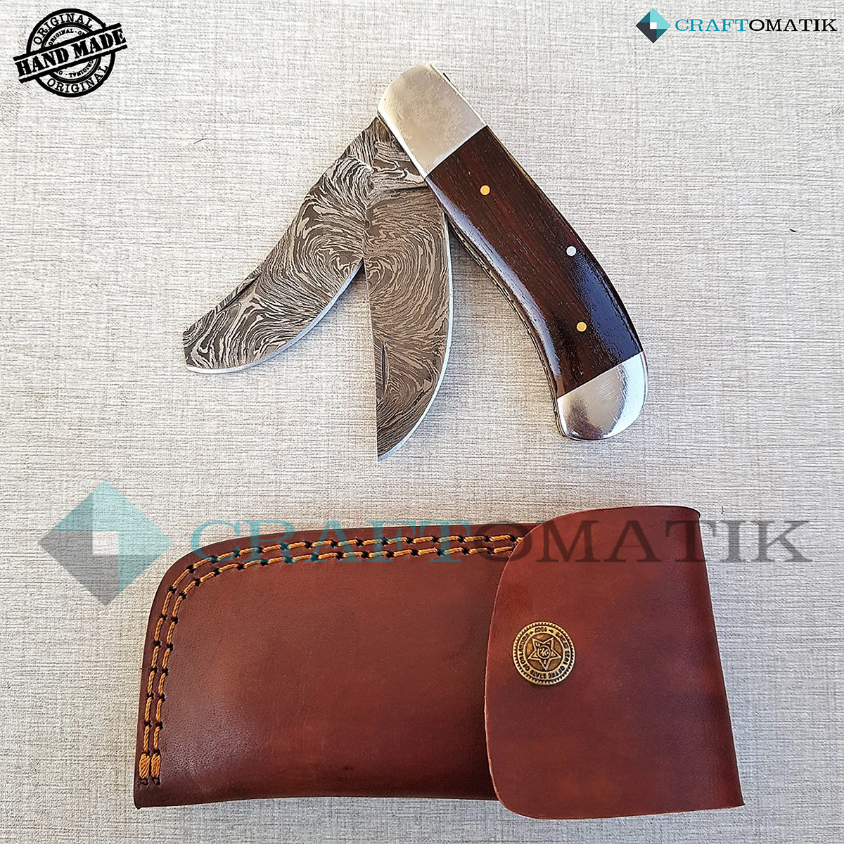 Two Blade Damascus Folding Knife | Pocket Knife Jack Knife | Ebony Wood, Steel, Brass Pins Grip | Handmade Damascus Outdoor Camping Knife | FK20