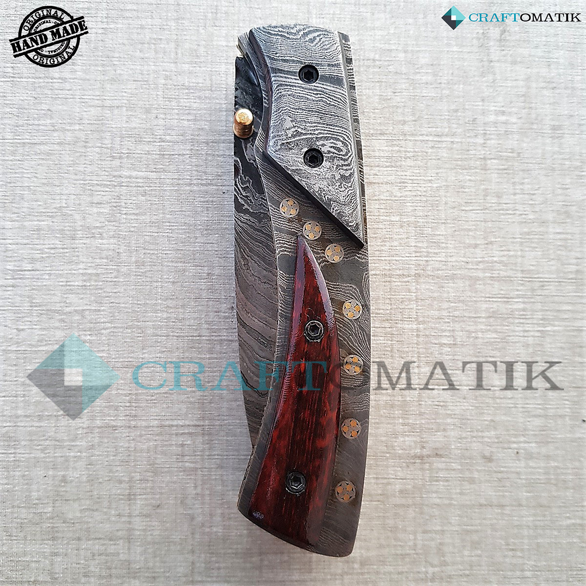 Elite Full Damascus Folding Knife | Pocket Knife Jack Knife | Damascus Steel, Rose Wood, Mosaic Pins Grip | Handmade Damascus Outdoor Camping Knife | FK21