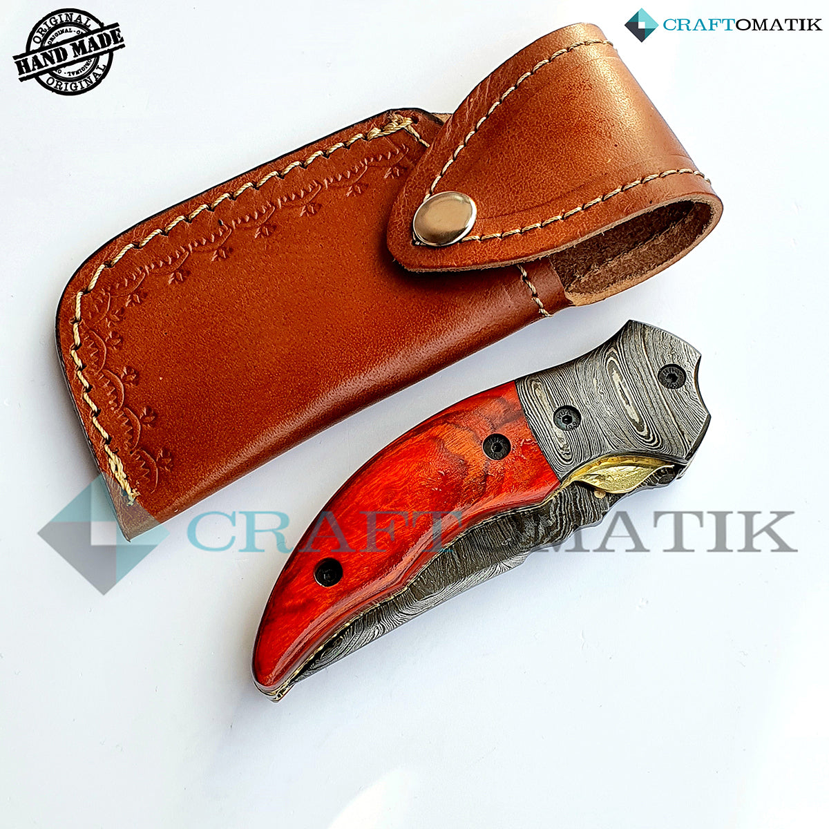 Damascus Folding Knife | Pocket Knife Jack Knife | Rose Wood, Damascus Steel Grip | Handmade Damascus Outdoor Camping Knife | FK30