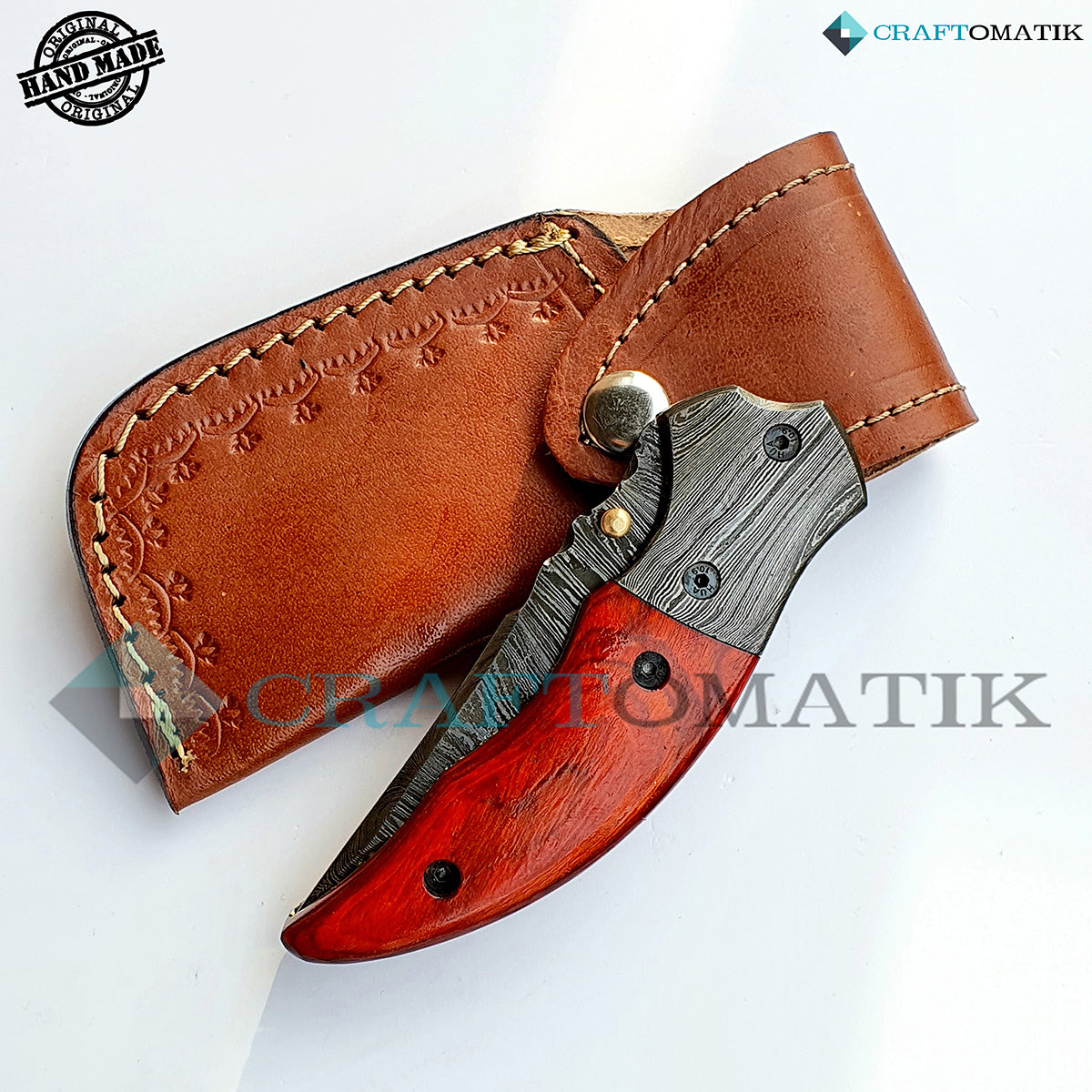 Damascus Folding Knife | Pocket Knife Jack Knife | Rose Wood, Damascus Steel Grip | Handmade Damascus Outdoor Camping Knife | FK30