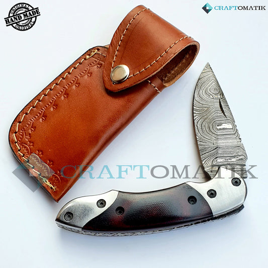 Damascus Folding Knife | Pocket Knife Jack Knife | Micarta, Steel Grip | Handmade Damascus Outdoor Camping Knife | FK31