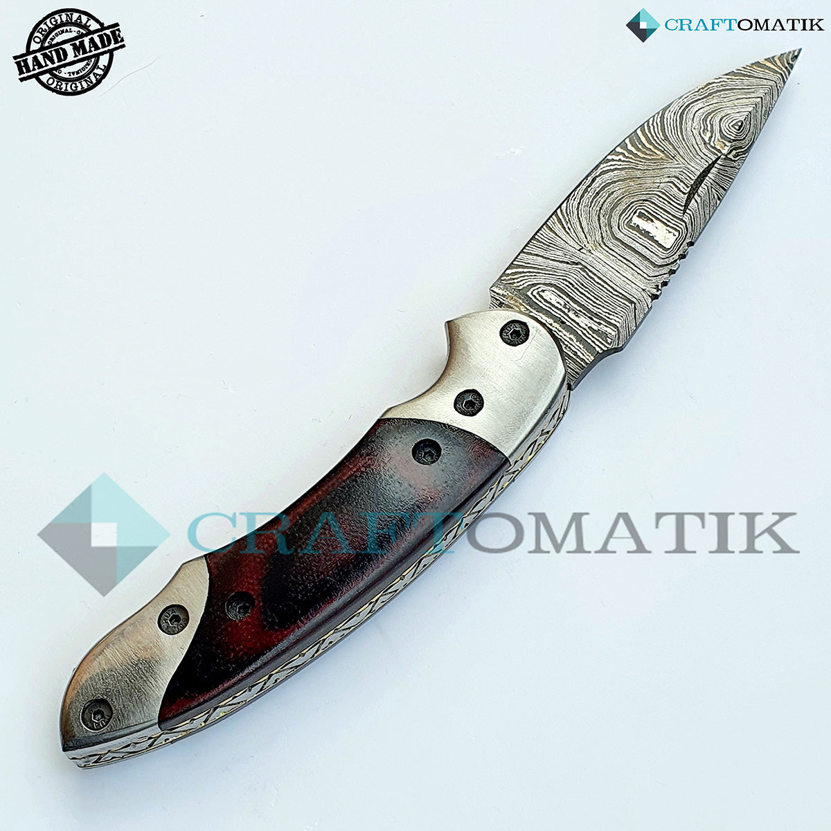 Damascus Folding Knife | Pocket Knife Jack Knife | Micarta, Steel Grip | Handmade Damascus Outdoor Camping Knife | FK31